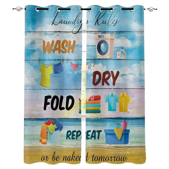 Laundry Room Washing Wash Dry Fold Repeat Curtains For Bedroom Curtains For Living Room Curtains For Living Room Luxury European 2 panels