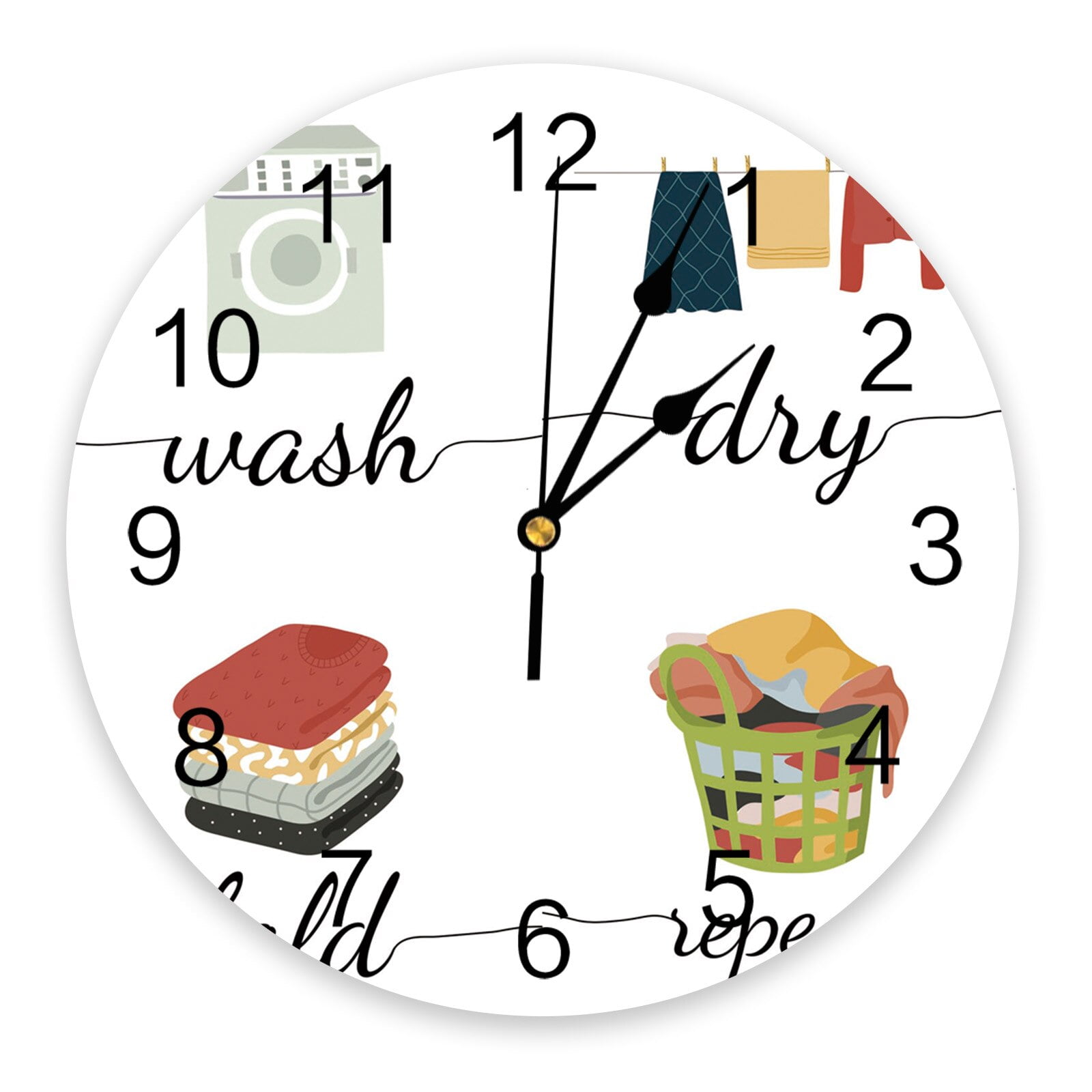 Laundry Room White Wall Clock For Modern Home Decoration Teen Room