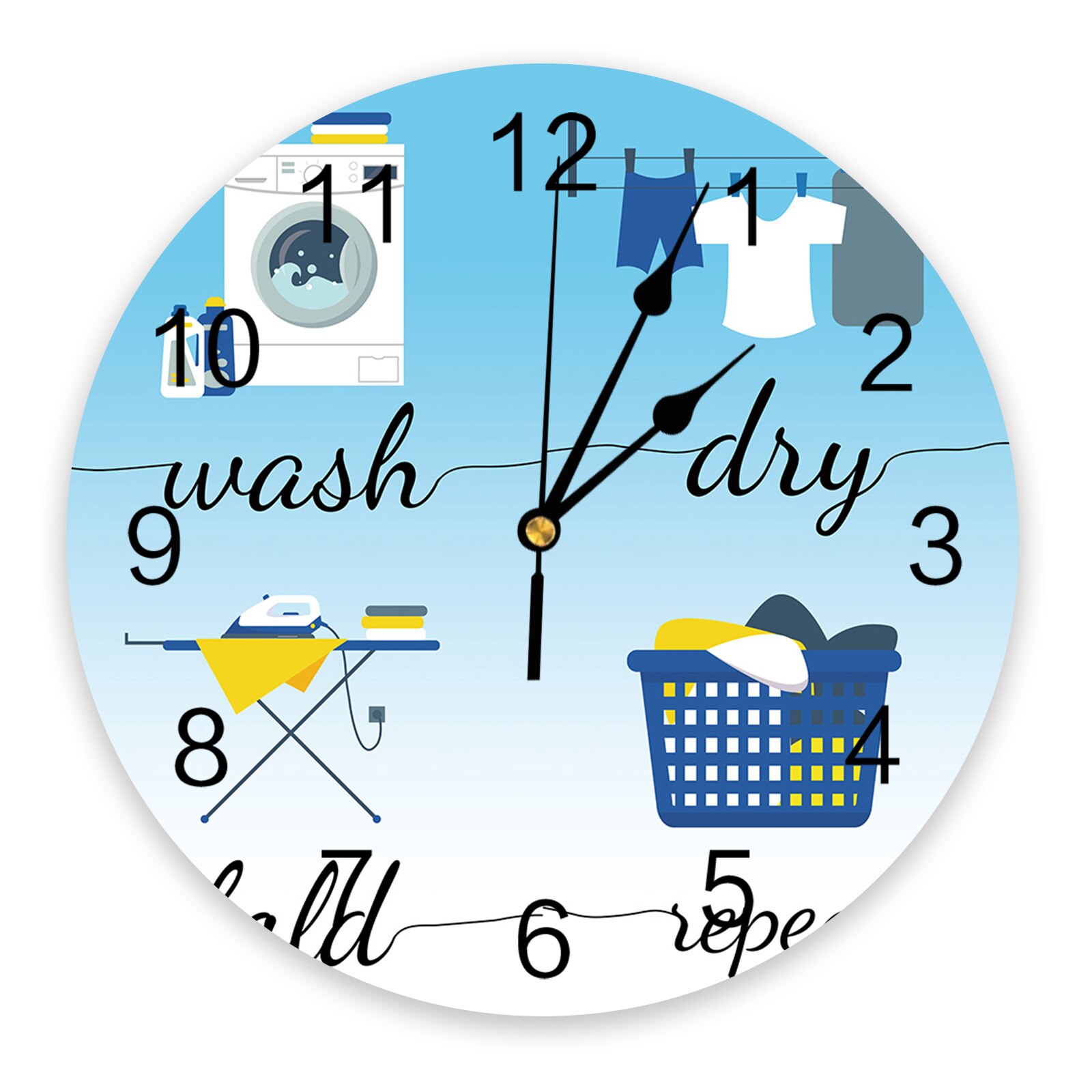 Laundry Room White Wall Clock For Modern Home Decoration Teen Room