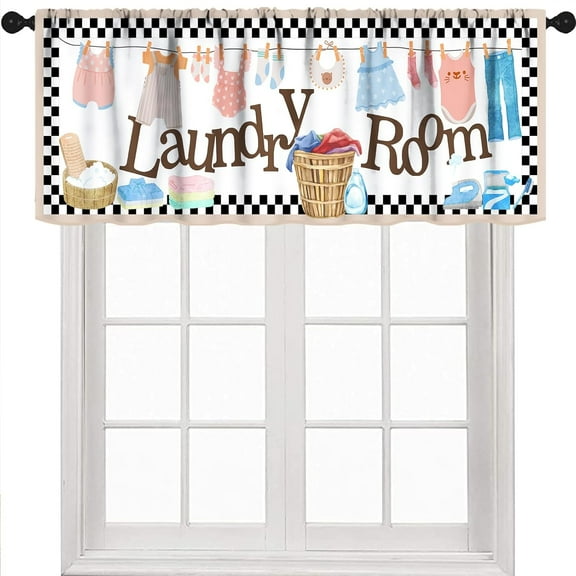Laundry Room Window Valance,Vintage Farmhouse Rustic Watercolor Hanging Clothes Laundry Windows Small Short Treatment Drapes for Living Room Kitchen 1 Piece,54x18 Inch
