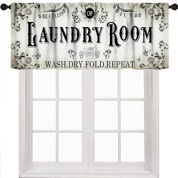 Laundry Room Window Valance,Vintage Farmhouse Rustic Watercolor Hanging Clothes Laundry Windows Small Short Treatment Drapes for Living Room Kitchen 1 Piece,54x18 Inch