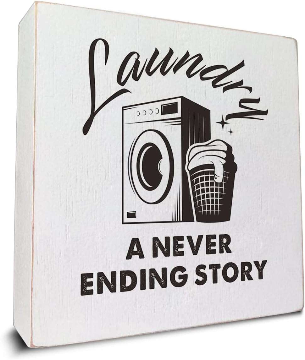Laundry Room Wooden Box Sign Desk Decor, Laundry a Never Ending Story ...