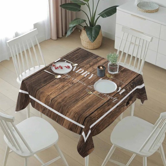 Laundry Room Words Table Cloth 54x54in, Waterproof Square Tablecloth Wipeable Tablecloths Farm Wood Board Background Table Covers for Dining Tables Party Indoor Outdoor