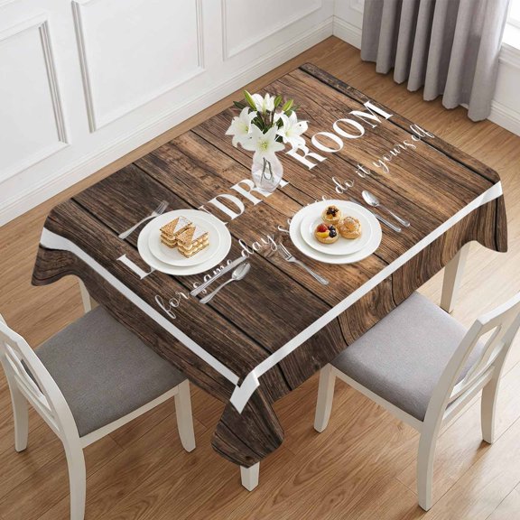 Laundry Room Words Table Cloth 60x84in, Waterproof Rectangle Tablecloth Wipeable Tablecloths Farm Wood Board Background Table Covers for Dining Tables Party Indoor Outdoor