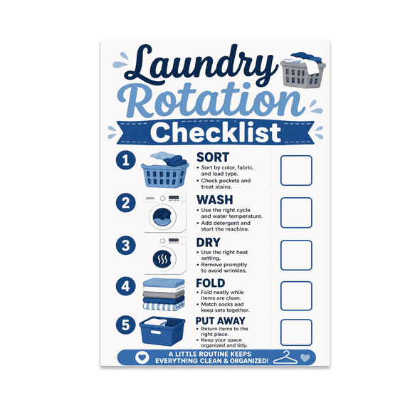 Laundry Rotation Checklist Wall Chart - Home Organizer - 13x19 Poster Print