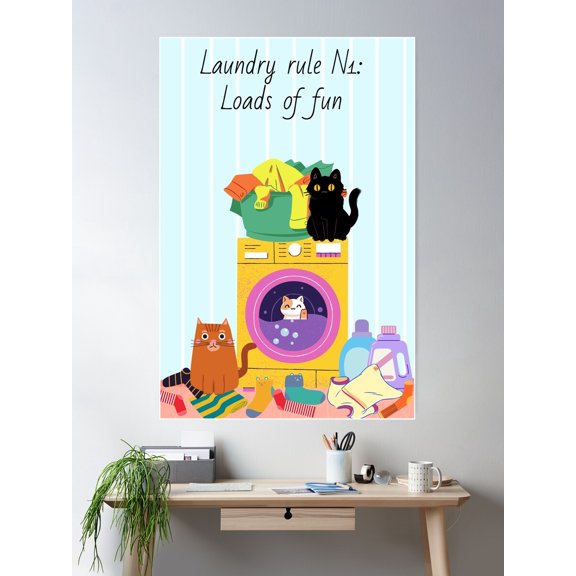 Laundry Rule N1: Loads Of Fun Poster Wall Art, Modern Wall Decor For Living Room Bedroom, 12x18 UNFRAMED