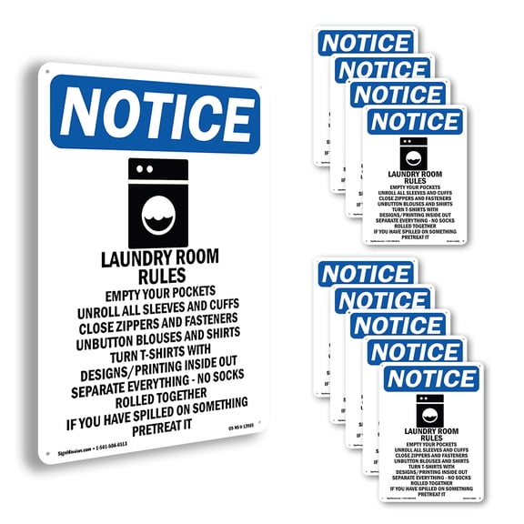 Laundry Rules Empty OSHA Notice Aluminum Sign 24 Inch x 18 Inch - 10 Pack