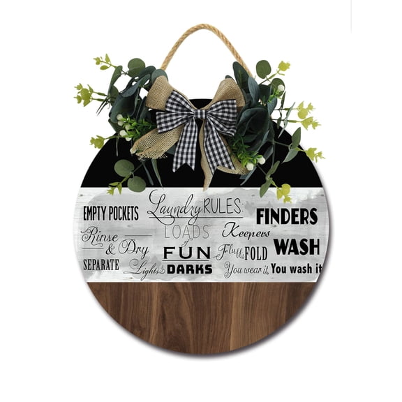 Laundry Rules Rustic Wood Sign Plaque (11"x 11"), Wooden Wall Door Sign with Rope, Vintage Wooden Laundry Room Hanging Sign Decor for Laundry Room Wash House Farmhouse