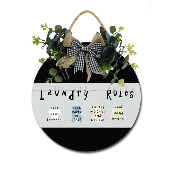 Laundry Rules Rustic Wood Sign Plaque (11"x 11"), Wooden Wall Door Sign with Rope, Vintage Wooden Laundry Room Hanging Sign Decor for Laundry Room Wash House Farmhouse