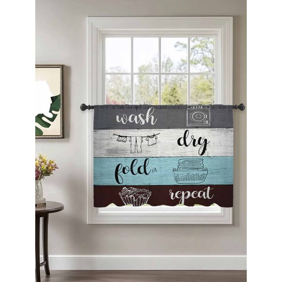 Laundry Rules Sheer Curtains 45 Inch Long 1 Panel Retro Blue White Wood Board Grain Rod Pocket Voile Cafe Curtains Light Filtering Small Window Treatments for Kitchen Basement 52" x 45"