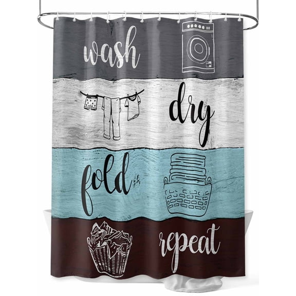 Laundry Rules Shower Curtain, Retro Blue White Wood Board Grain Waterproof Shower Curtain Set with 12 Hooks Lightweight Washable Fabric Shower Curtains for Bathroom 36x72 Inches