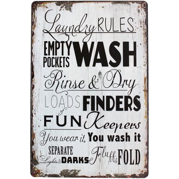 Laundry Rules Wash Fun Metal Tin Sign Wall Home Decor Art Plaque Retro Vintage