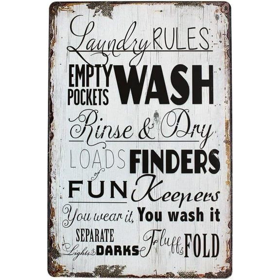 Laundry Rules Wash Fun Metal Tin Sign Wall Home Decor Art Plaque Retro Vintage