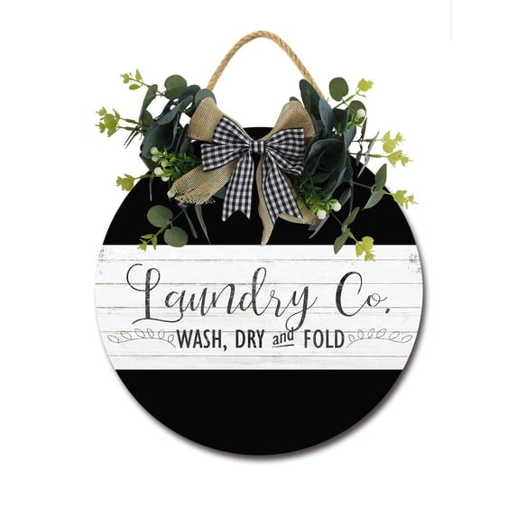 Laundry Rustic Wood Sign Plaque (11"x 11"), Wooden Wall Door Sign with Rope, Vintage Wooden Laundry Room Hanging Sign Decor for Laundry Room Wash House Farmhouse