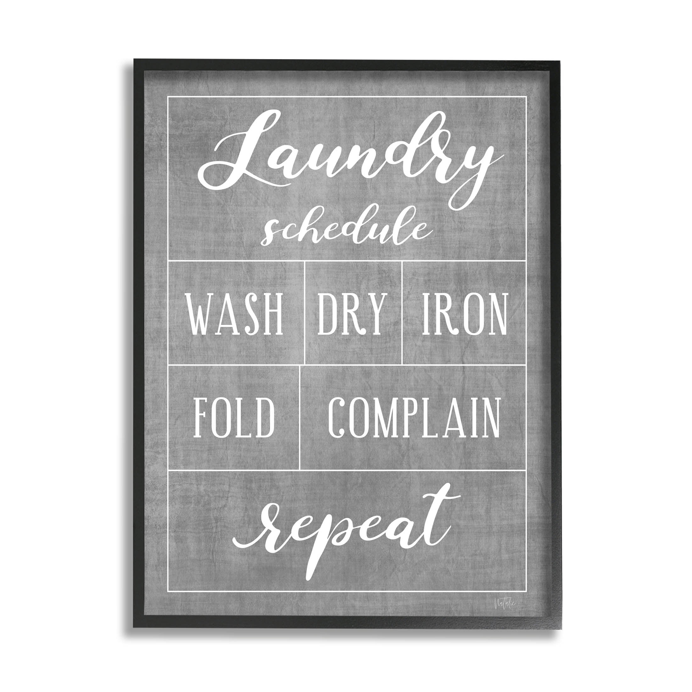 Laundry Schedule Humor Sign Typography Graphic Art Black Framed Art Print Wall Art