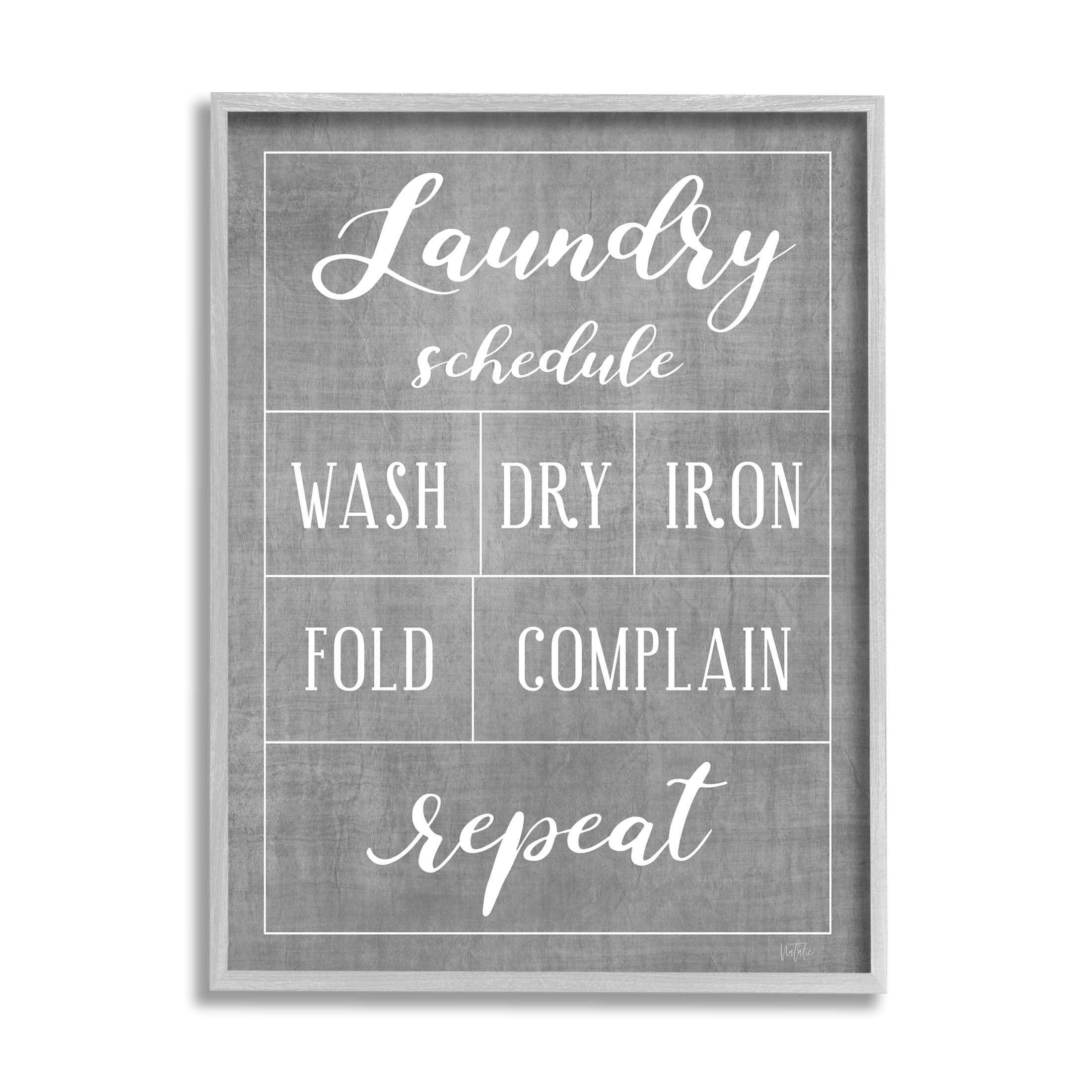 Laundry Schedule Humor Sign Typography Graphic Art Gray Framed Art Print Wall Art