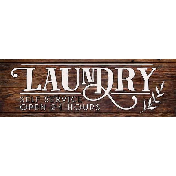 Laundry Self Service Open 24 Hours Rustic Looking Wood Sign Wall D?cor Gift 8x24 Wood Sign B3-08240028032