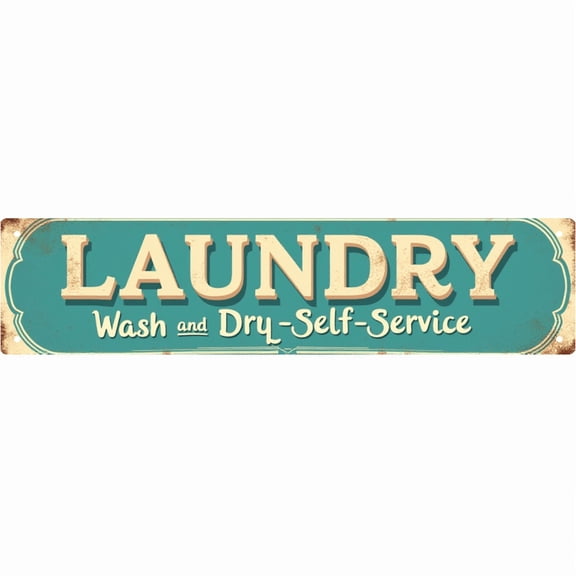 Laundry Self-Service Sign 16*4 Inches "LAUNDRY Wash and Dry Self-Service" Laundry Room Decor