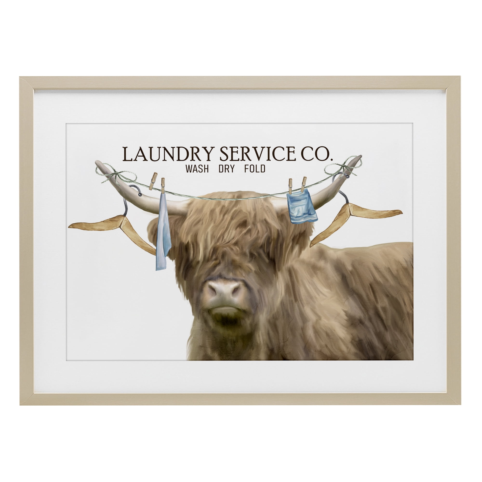 Laundry Service Cattle Birch Framed Print Under Glass, design by Kim Allen