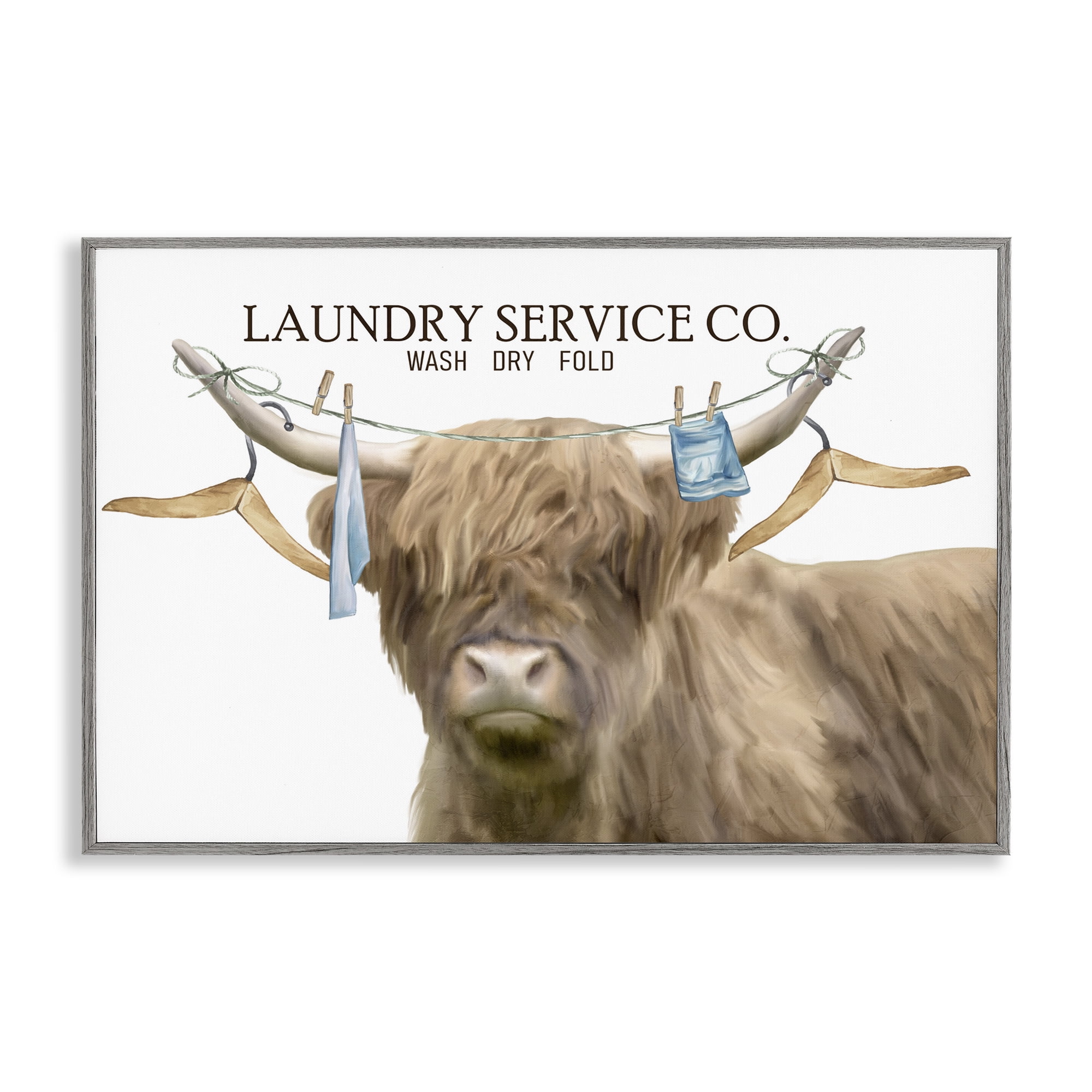 Laundry Service Cattle Gray Framed Giclee Art, design by Kim Allen