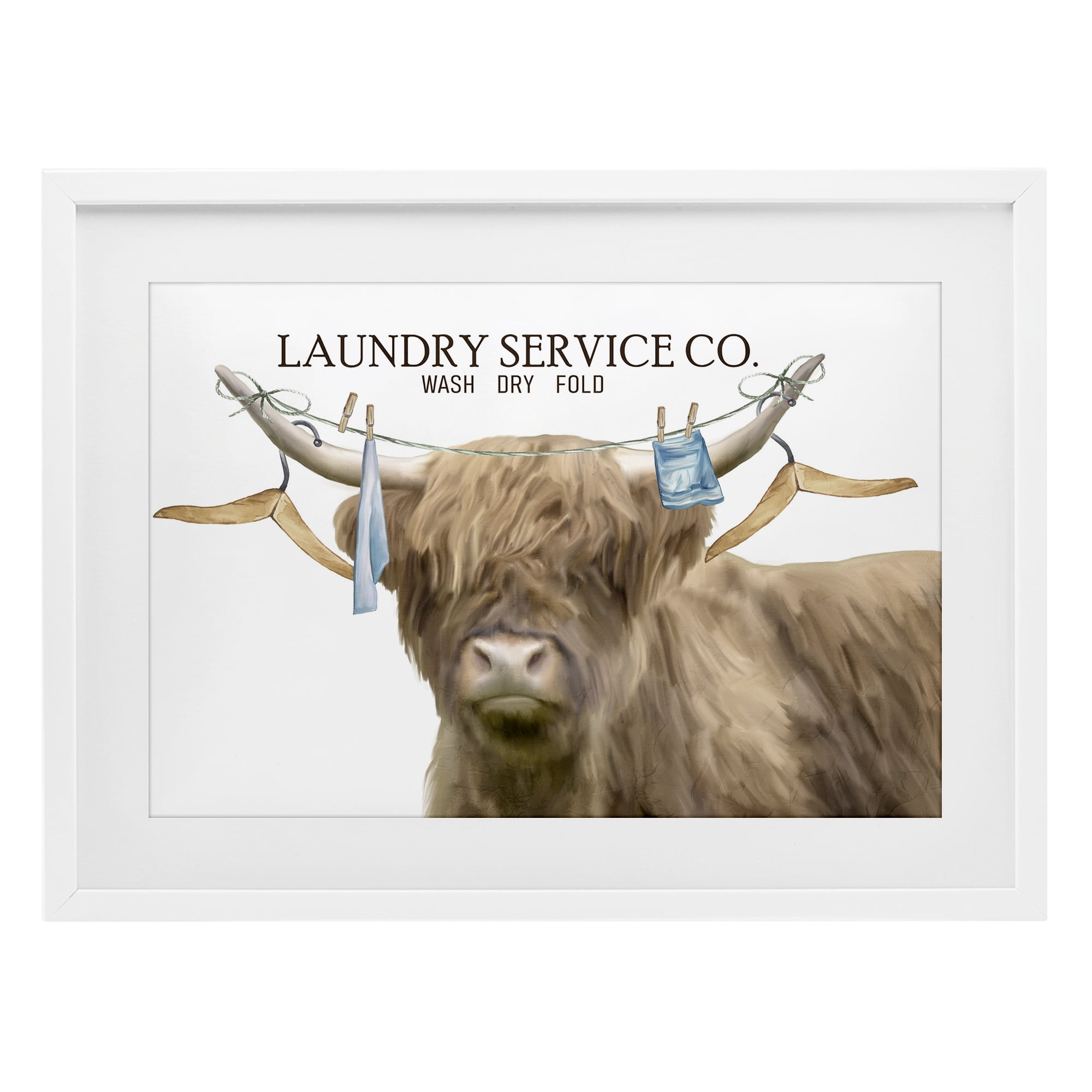 Laundry Service Cattle White Framed Print Under Glass, design by Kim Allen