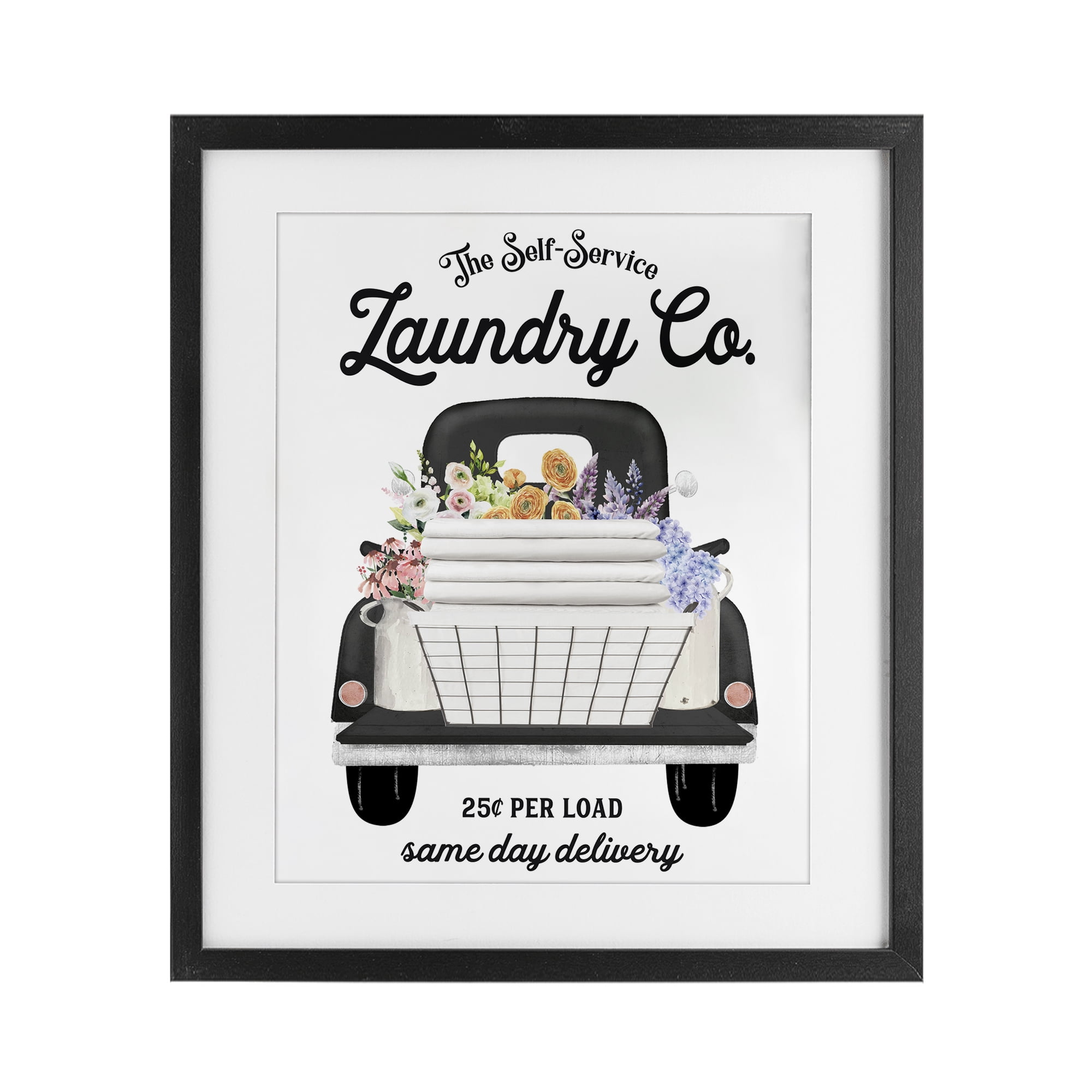 Laundry Service Truck Black Framed Print Under Glass, design by Lettered and Lined