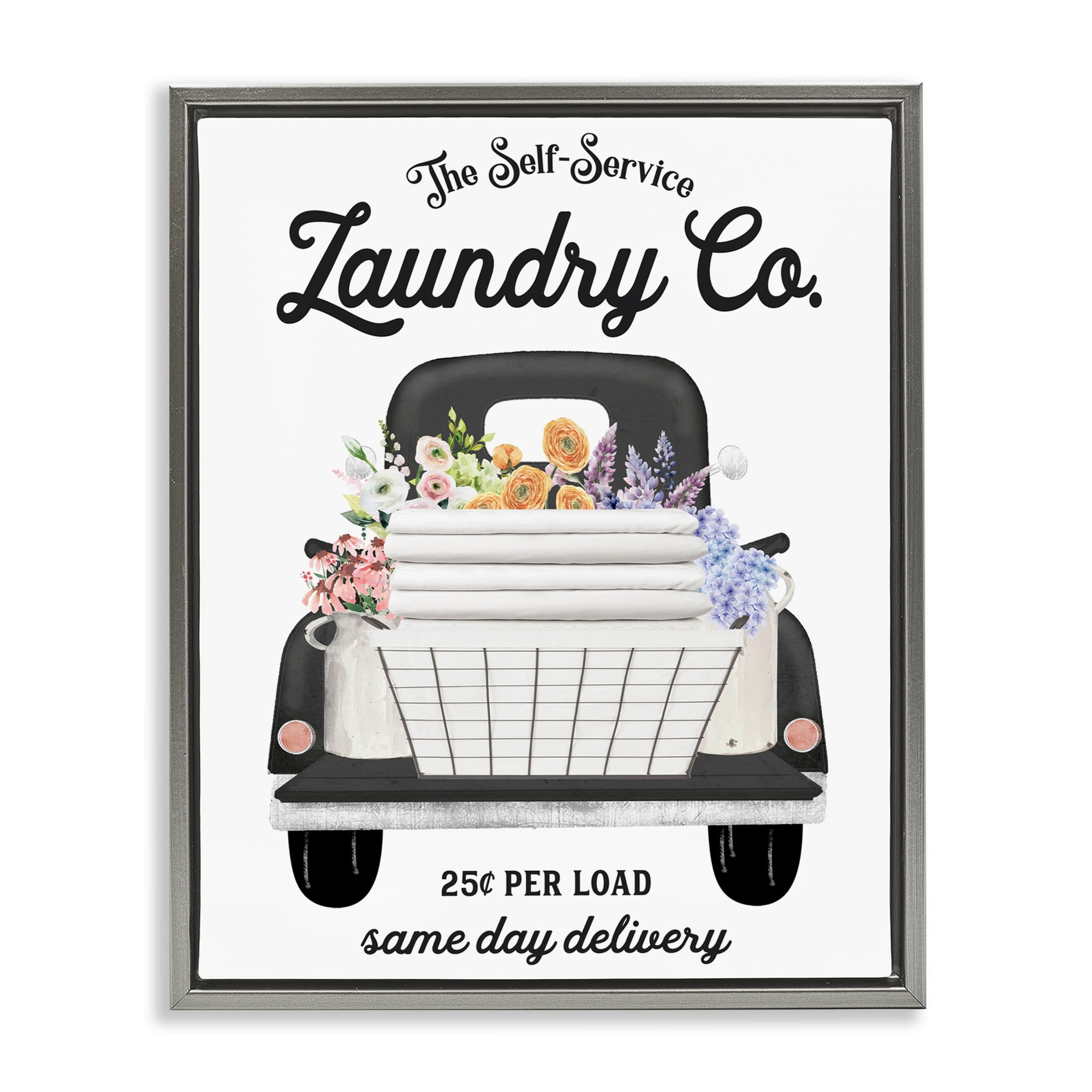 Laundry Service Truck Gray Framed Floater Canvas Wall Art, design by Lettered and Lined