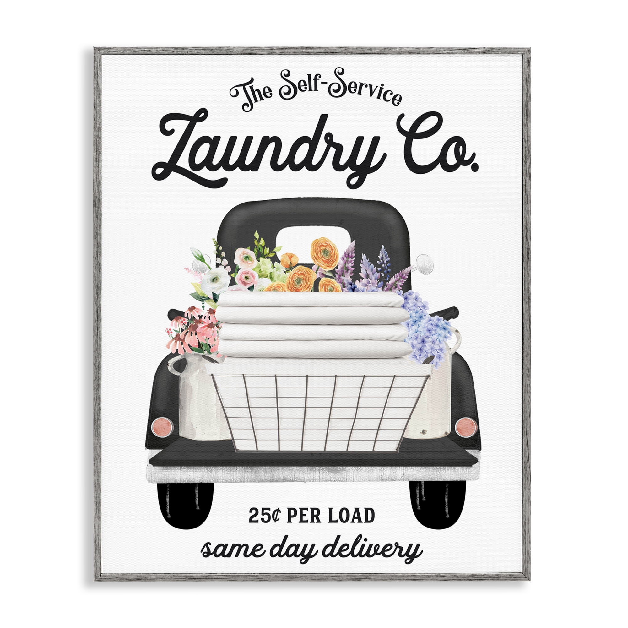 Laundry Service Truck Gray Framed Giclee Art, design by Lettered and Lined