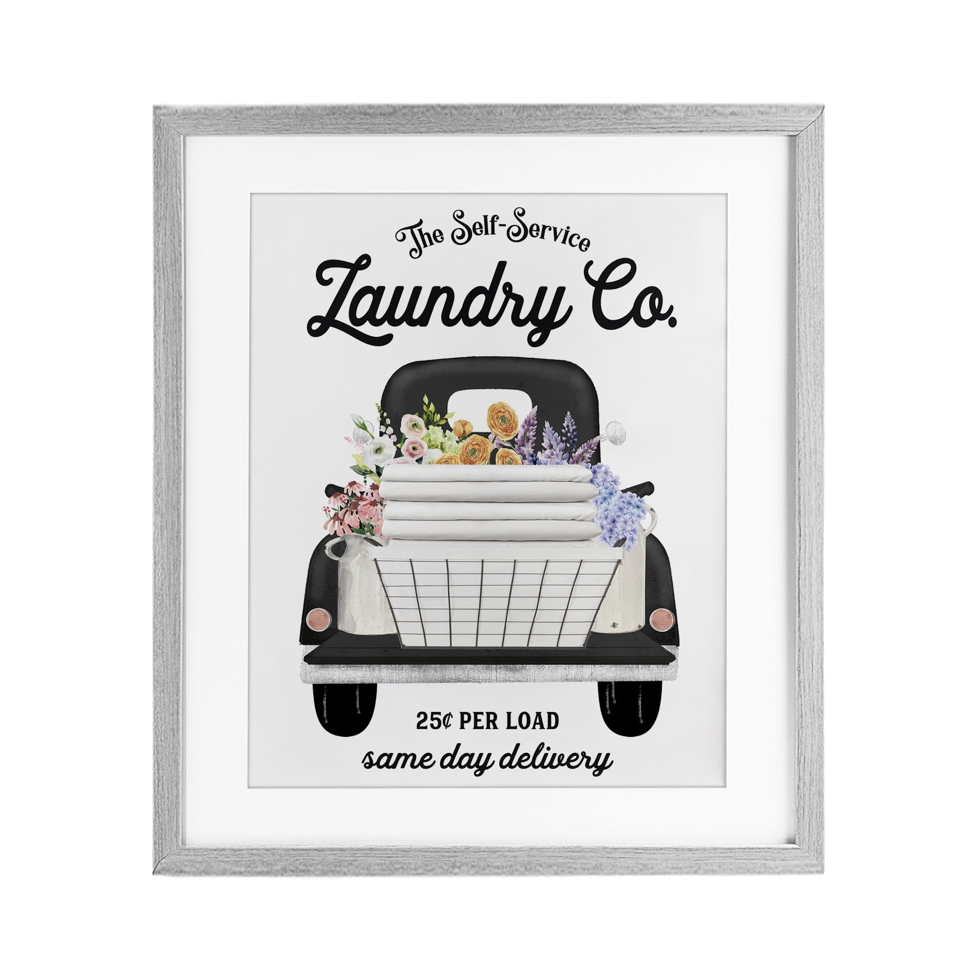 Laundry Service Truck Gray Framed Print Under Glass, design by Lettered and Lined