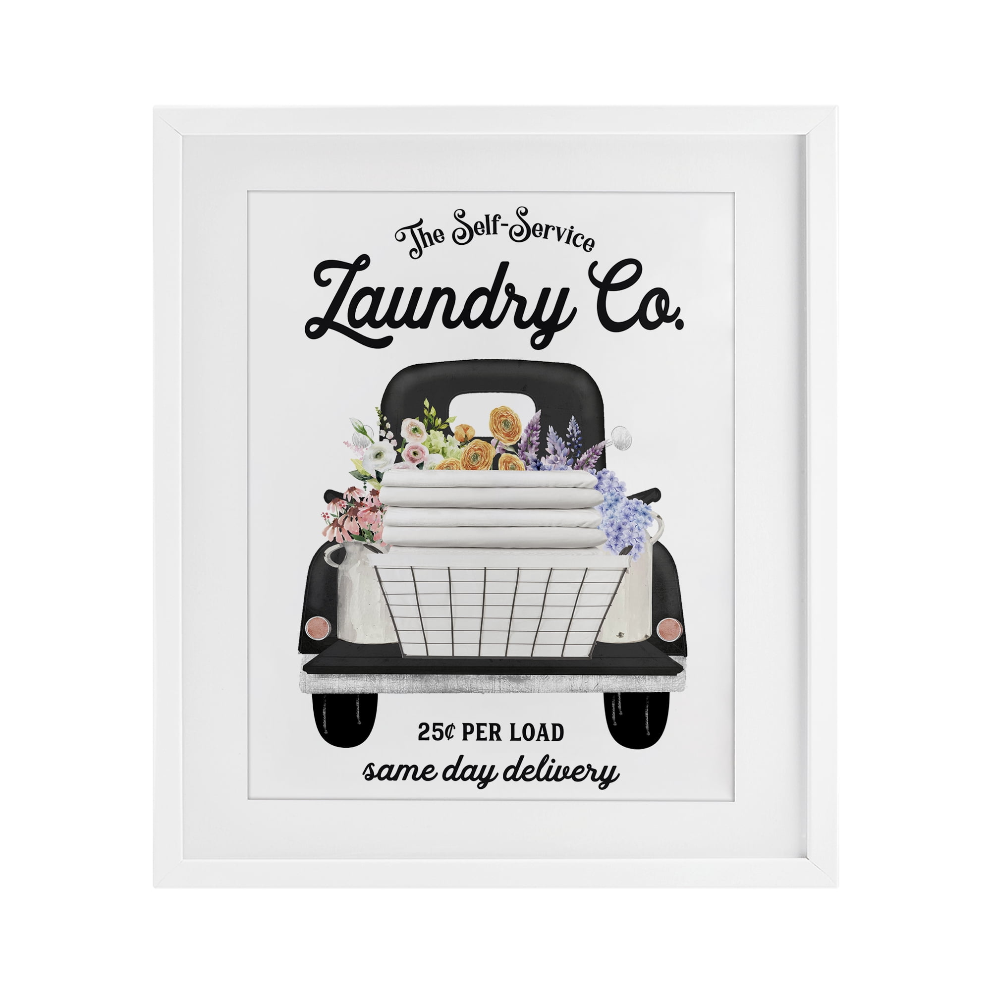 Laundry Service Truck White Framed Print Under Glass, design by Lettered and Lined