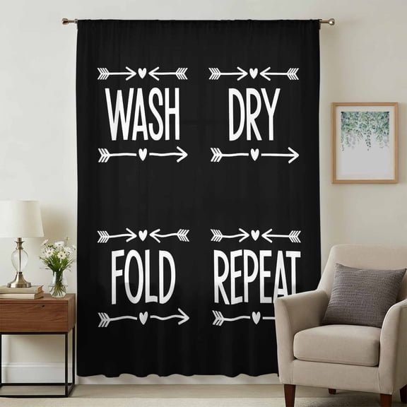 Laundry Sheer Curtains 45" Long, Funny Wash Dry Fold Minimalist Text Black Light Filering Curtains, Breathable Simi Curtain Privacy Drapes for Kitchen Bathroom Lightweight Small Window Treatment