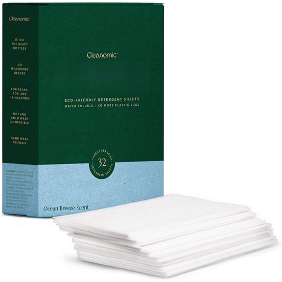 Laundry Sheets,  Breeze (32 Loads), The   Plastic Free Detergent Strips, Ideal for TravelHome. Biodegradable-Easy Dissolve, True Eco-Wash, 32 Count (Pack of 1)