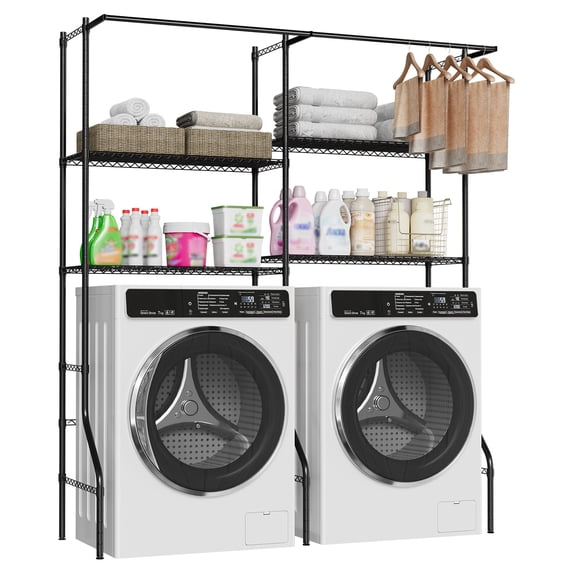 Laundry Shelf Over Washer Dryer, 6-Tier 57.8"W x 22"D x 77.4"H Carbon Steel Storage Shelves with Hanging Rods, Space-Saving Laundry Room Organizer