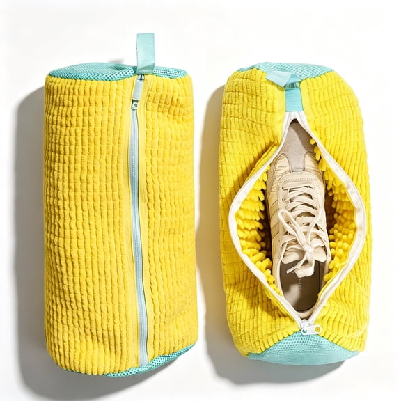 Laundry Shoe Washing Bag, 2PC Reusable Bag with Self-Locking Zipper, 360° Deep Cleaning, Yellow