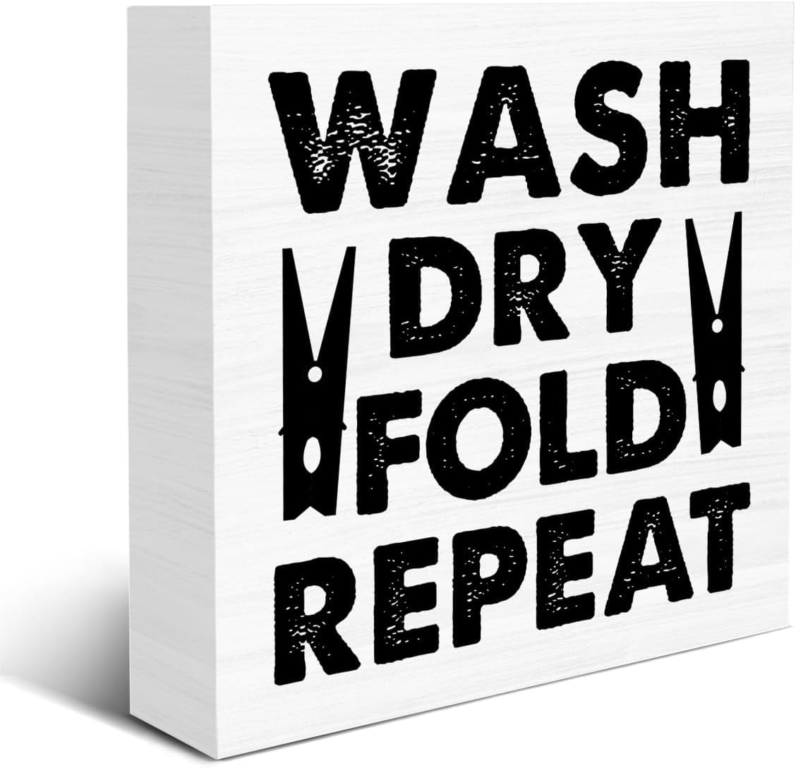 Laundry Sign - Laundry Room Signs Wash Dry Fold Repeat Wood Block Sign ...