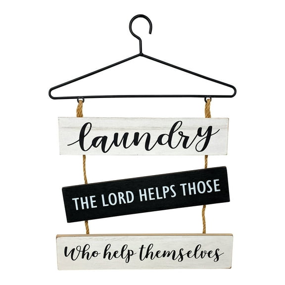 Laundry Sign / Laundry The Lord Helps Those Who Help Themselves / Room Metal Wood Decor Door Wall Art For Modern Home Black & White 15" x 12"