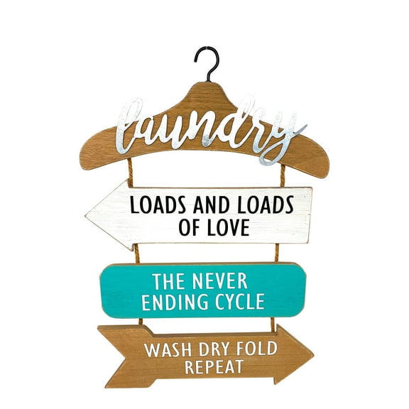 Laundry Sign Room Door Wall Decor Art For Modern Home Metal & Wood 19"x 13"