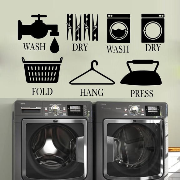 Laundry Sign Wash Dry Fold Hang Press Wall Sticker Laundry Room Washroom Laundry Logo Wall Decal Bathroom Vinyl Home Decor 56cmx32cm