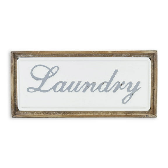 Laundry Sign with Metal Backdrop and Wood Frame
