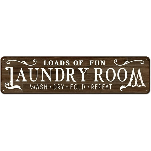 Laundry Signs for Home Decor, 4"x16" Loads of Fun Rustic Laundry Room Wall Decor Wall Art with Sayings, Modern Farmhouse Decor Wash Dry Fold Repeat Laundry Sign