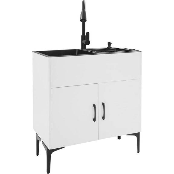 Laundry Sink Cabinet with Stainless Steel Sink and Pull-Down Faucet,Utility Sink Large Utility Sink Cabinet for Laundry/Utility Room