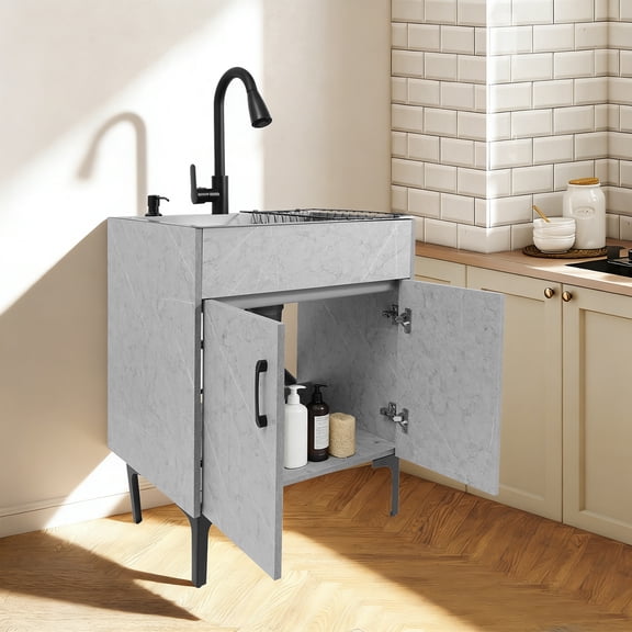 Laundry Sink, Laundry Sink with Cabinet, Sink Cabinet With 2 Soft Closing Doors