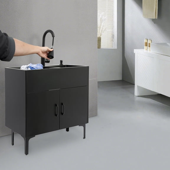 Laundry Sink Stainless Steel Utility Sink Cabinet with Sink with Flexible Faucet