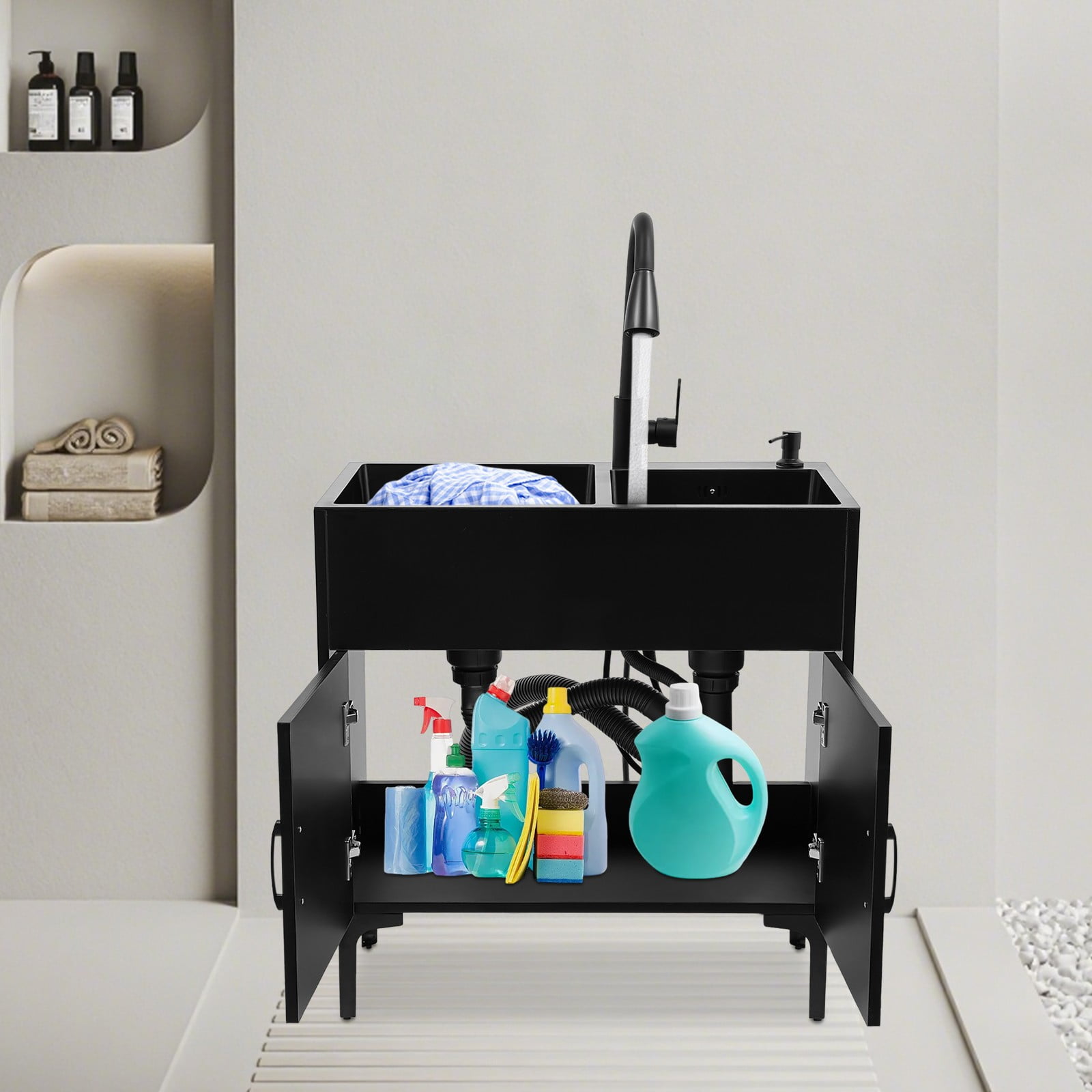 Laundry Sink Stainless Steel Utility Sink Cabinet with Sink with Flexible Faucet