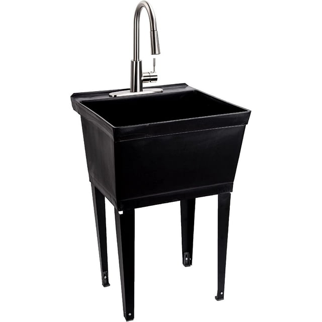 Laundry Sink Utility Tub With High Arc Metal Pull Down Faucet By XINMEI