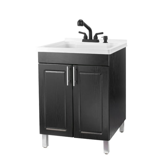 Laundry Sink with Black Cabinet Matte Black Finish Pull-out Faucet