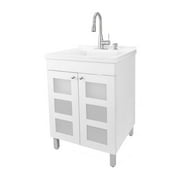 Laundry Sink with White Cabinet Stainless Pull-down Faucet