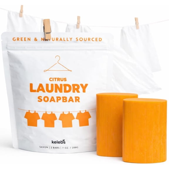 Laundry Soap Bar - Natural Citrus Formula with Organic Ingredients - Stain Remover for Delicate Clothes, Underwear, Collar - 2 Bars | Aluminum Packaging