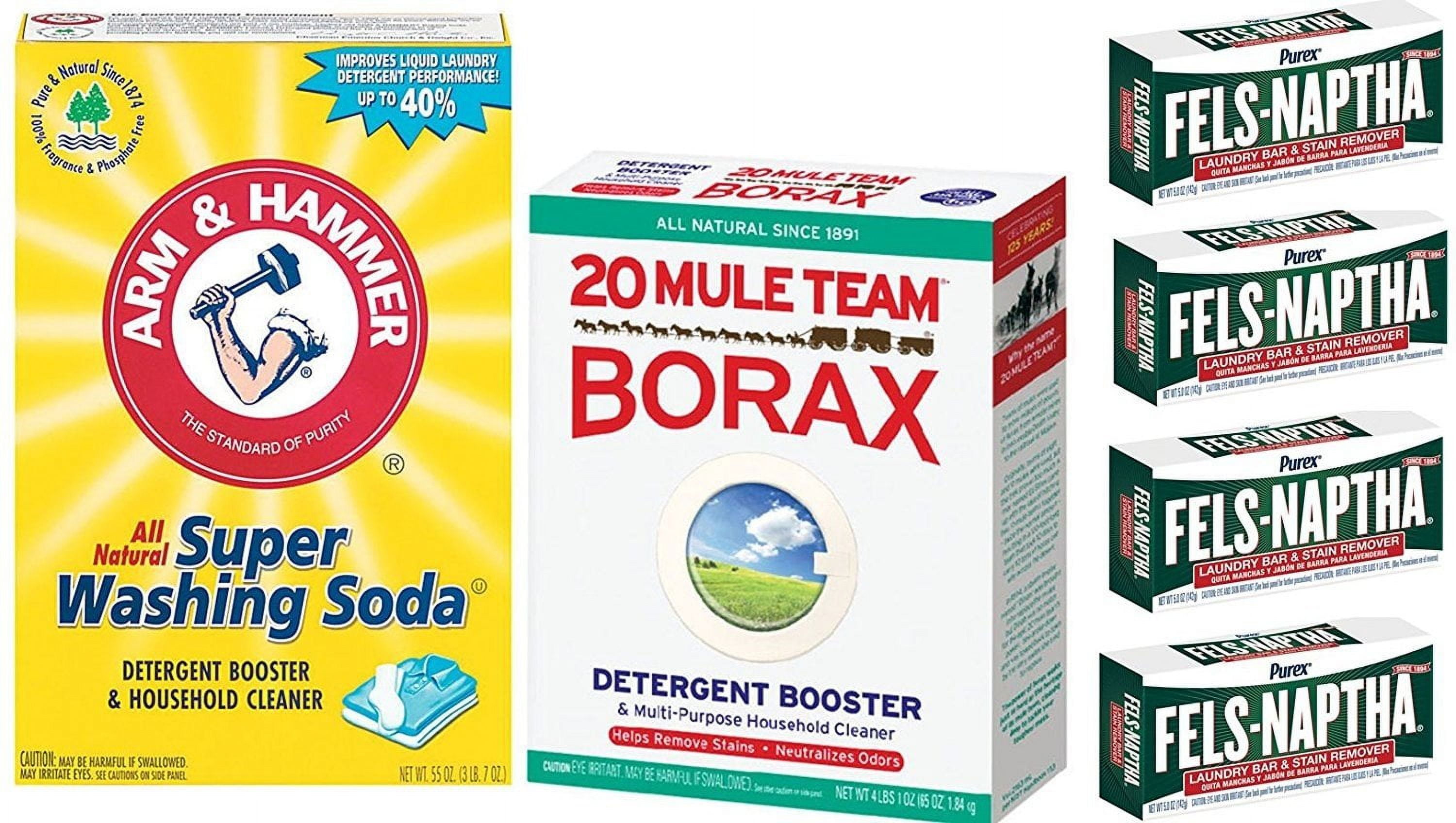Laundry Soap Kit Fels Naptha 4 bars, 20 Mule Team Borax Natural