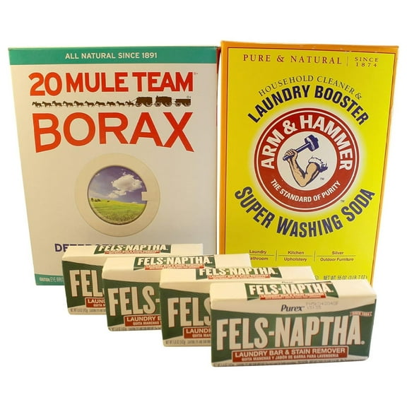 Laundry Soap Kit For DIY Powder Laundry ; 4 Fels Naptha, Borax & Washing Soda
